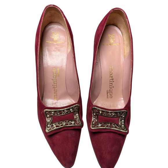 Martina Wine Red Pumps Women's 7S Slim‎ Narrow Classic Leather Heels Vintage - Picture 14 of 15